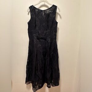 Liz Claiborne Black Lace Overlay Tea-Length Cocktail Dress LBD-Sz 12